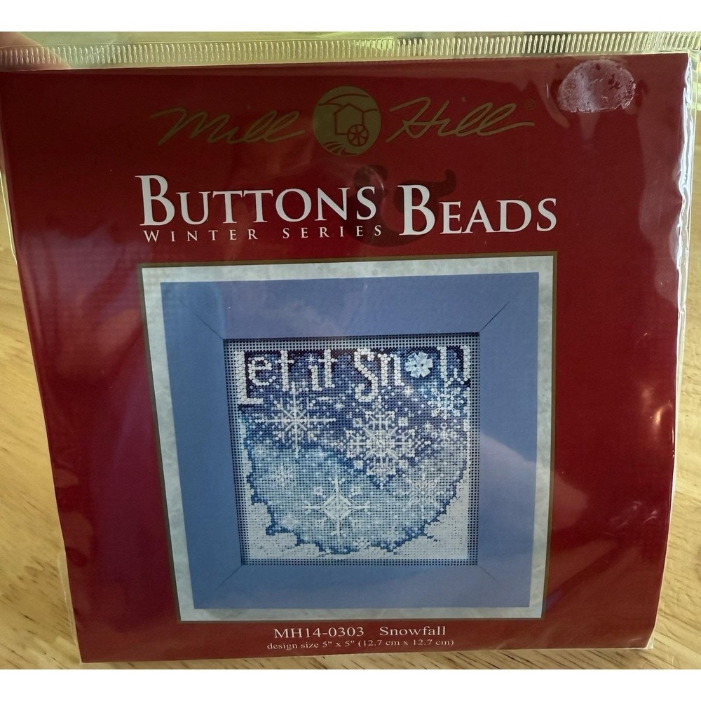 Mill Hill Winter Series SNOWFALL Button Beads Cross Stitch Kit w Ceramic Button